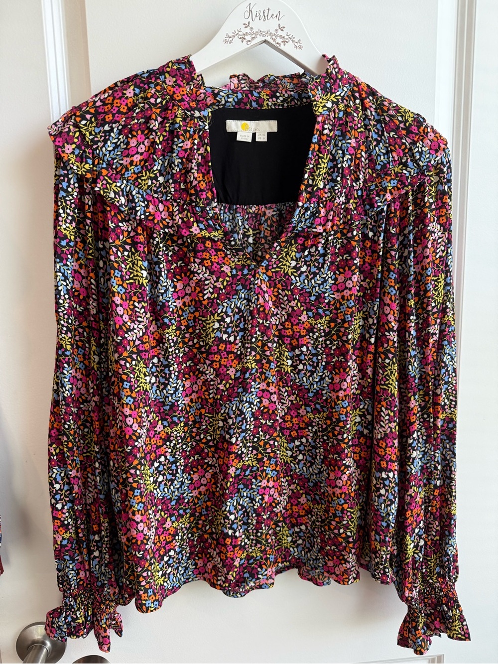Boden Colorful Ditsy Floral Ruffle Yoke Blouse Cottagecore Bohemian size US 6